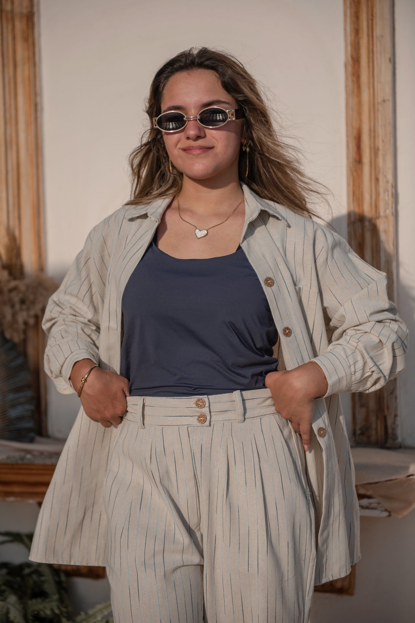 Striped Blue Linen Full-Set