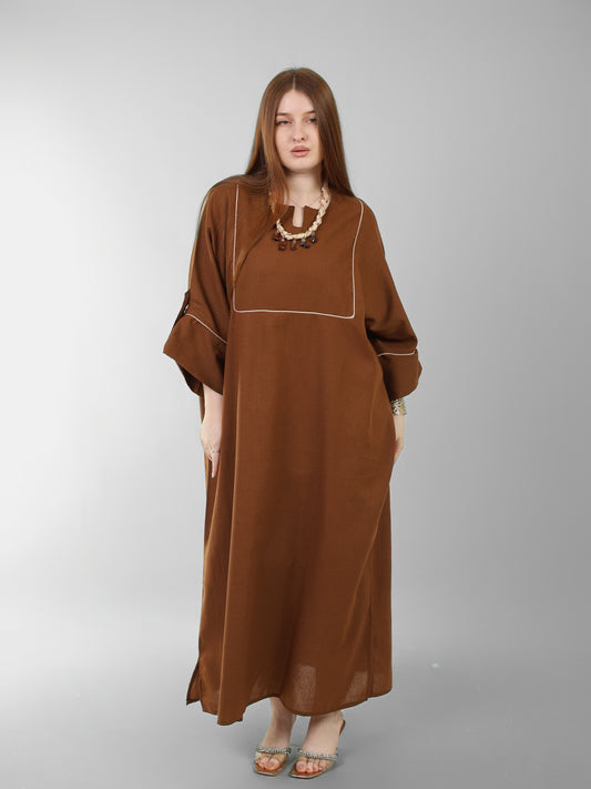 Brown Pure Linen Dress