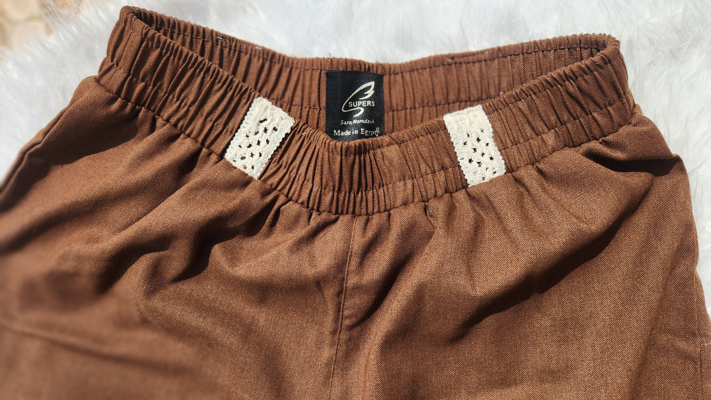 Brown Pure Linen Short