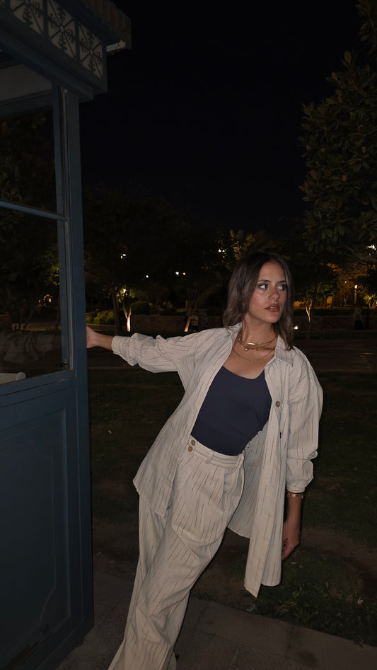 Striped Blue Linen Full-Set