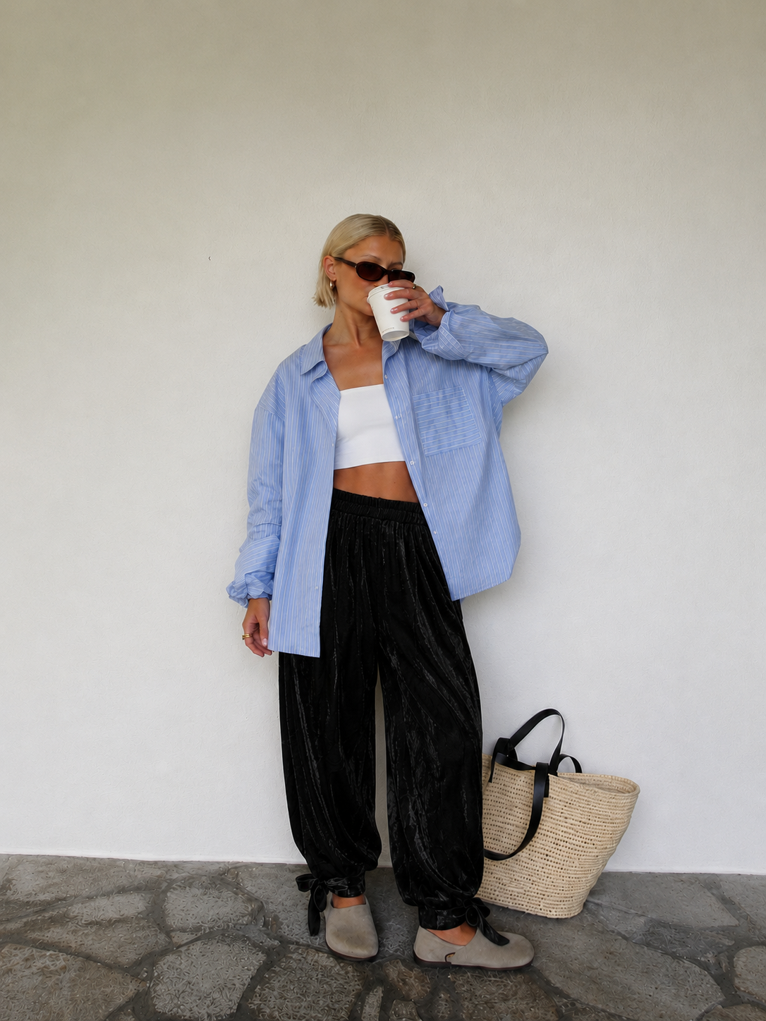 Tie-Hem Wide Leg Pants