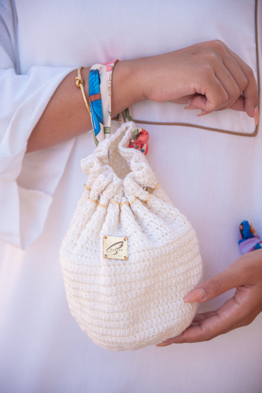 Off White Crochet Bucket Bag