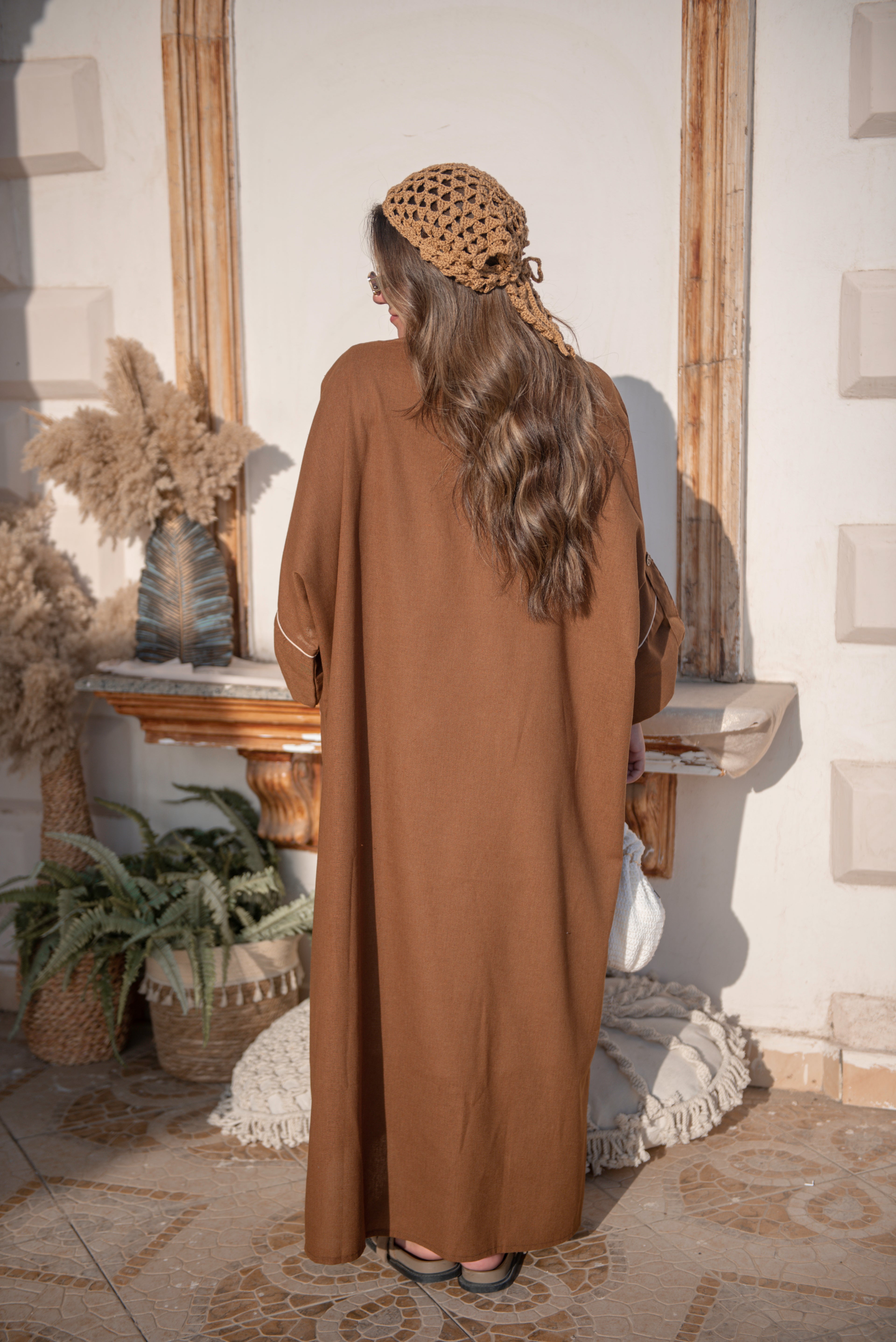 Brown Pure Linen Dress