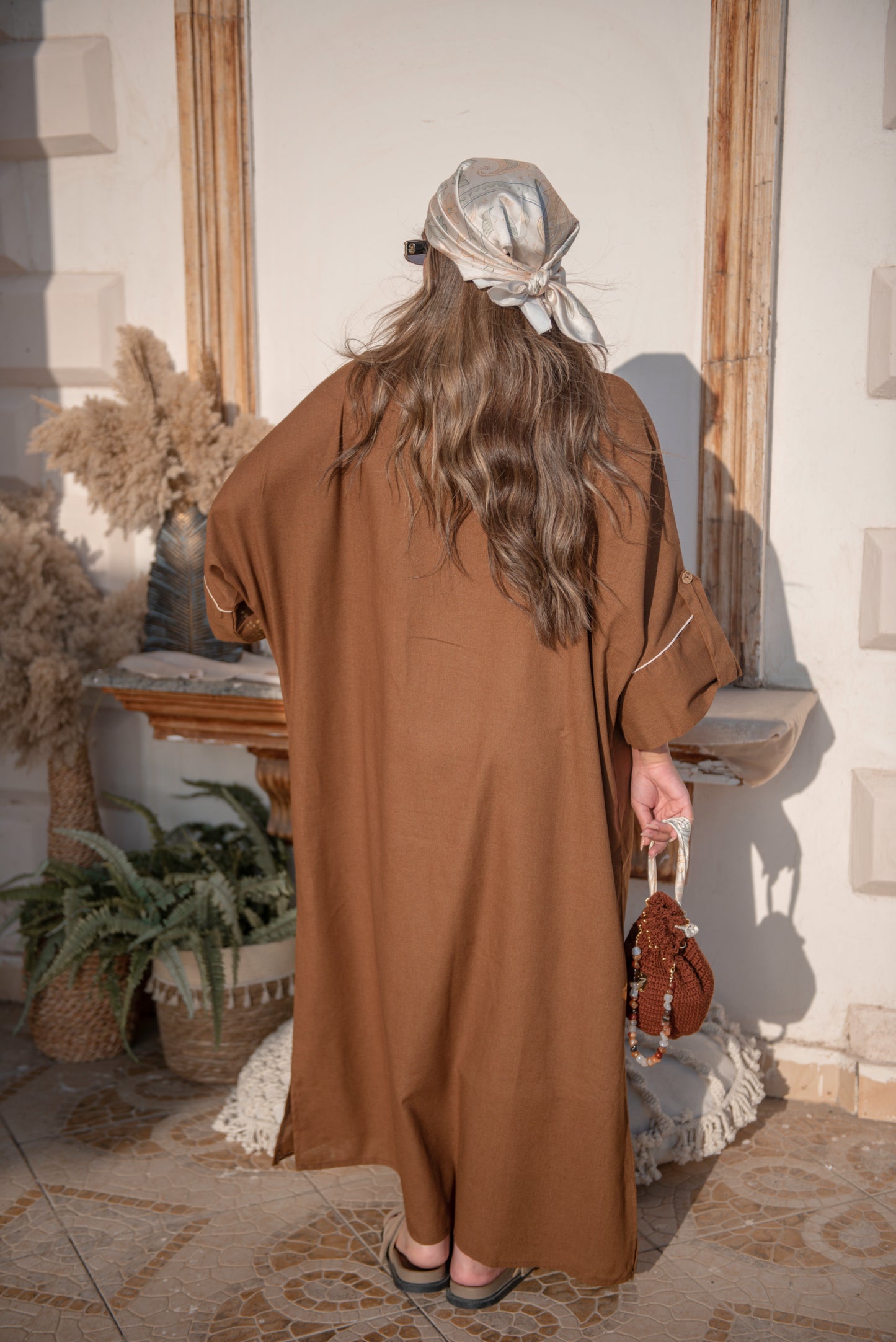 Brown Pure Linen Dress