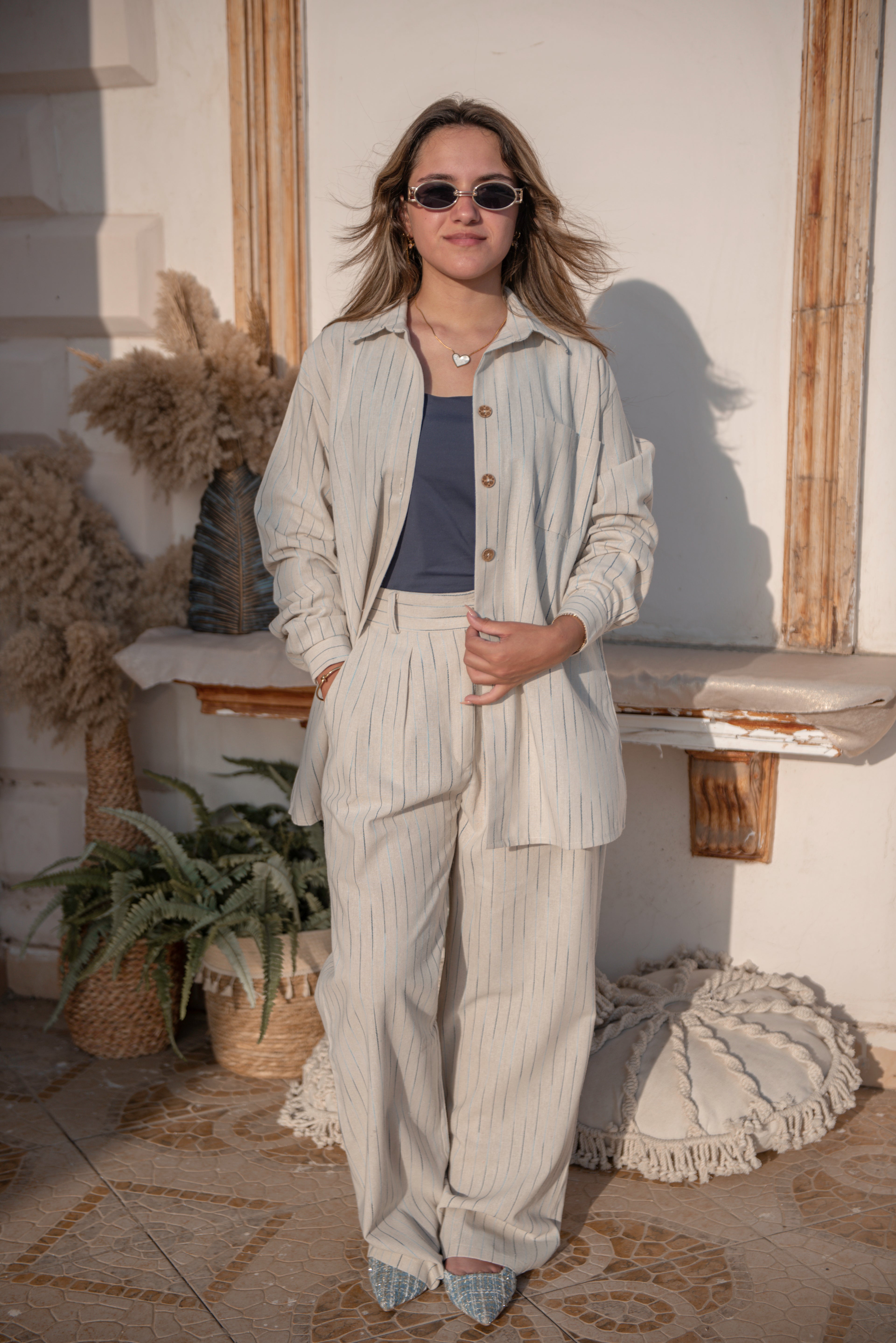 Striped Blue Linen Full-Set