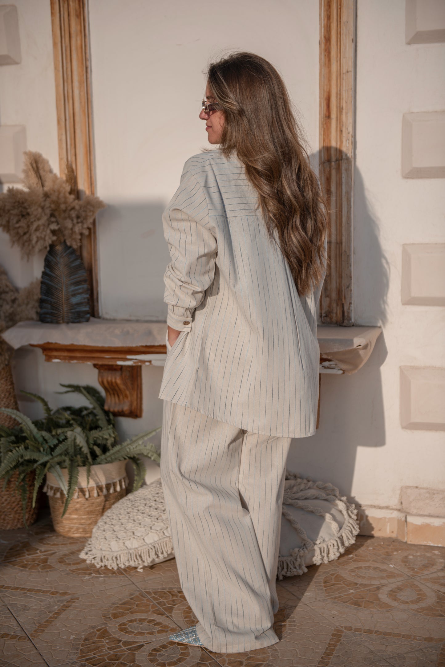 Striped Blue Linen Full-Set