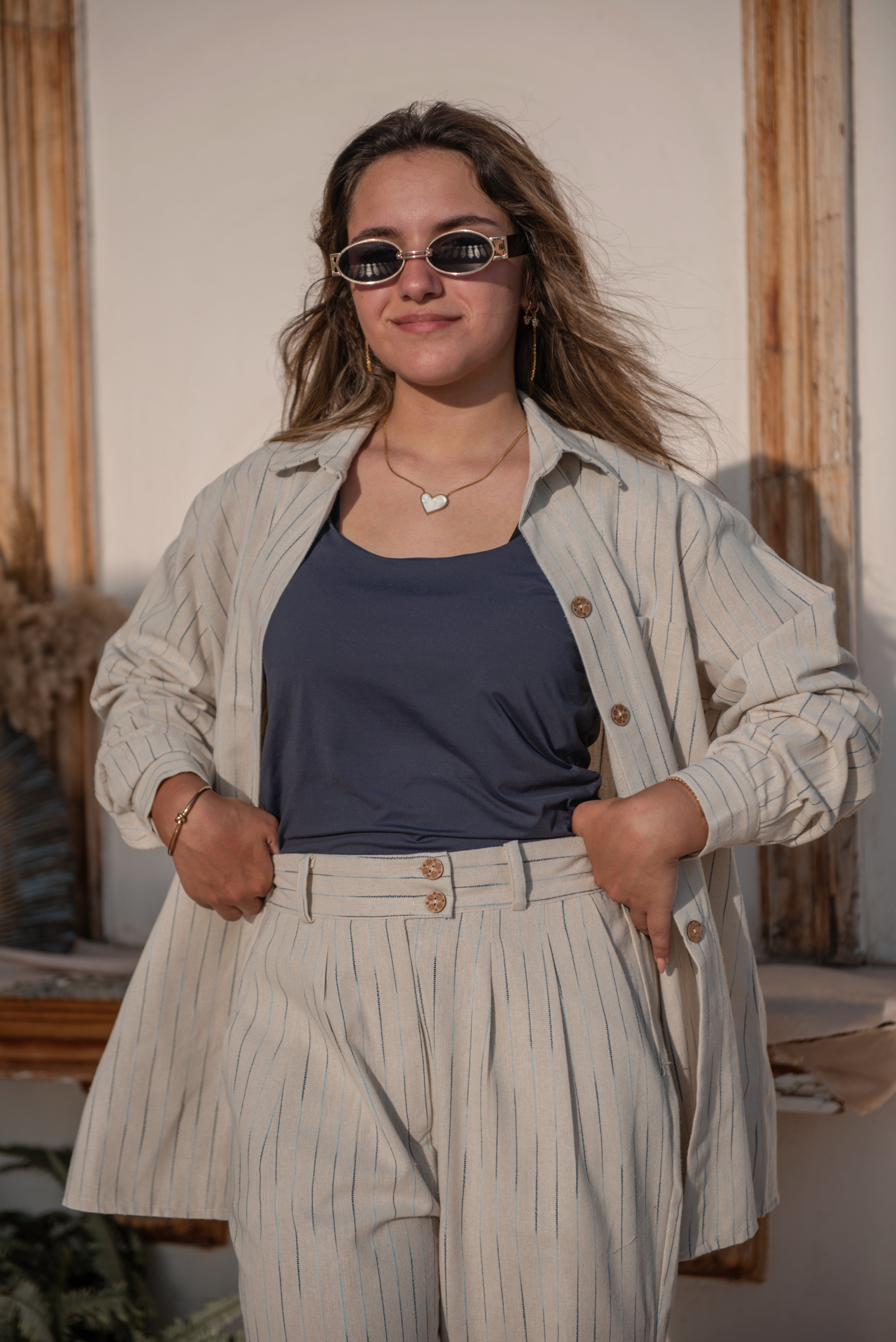 Striped Blue Linen Full-Set