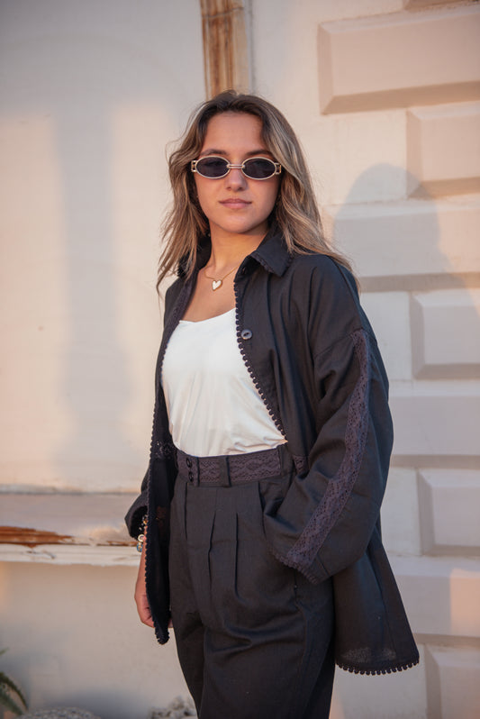 Black  Pure Linen Blouse