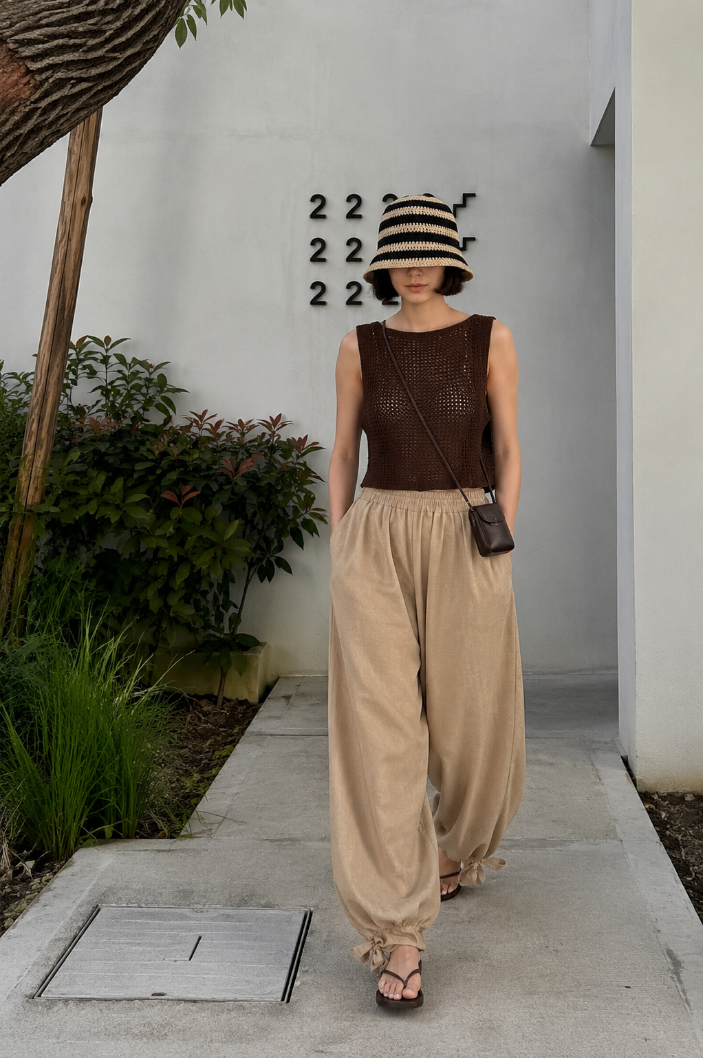 Tie-Hem Wide Leg Pants