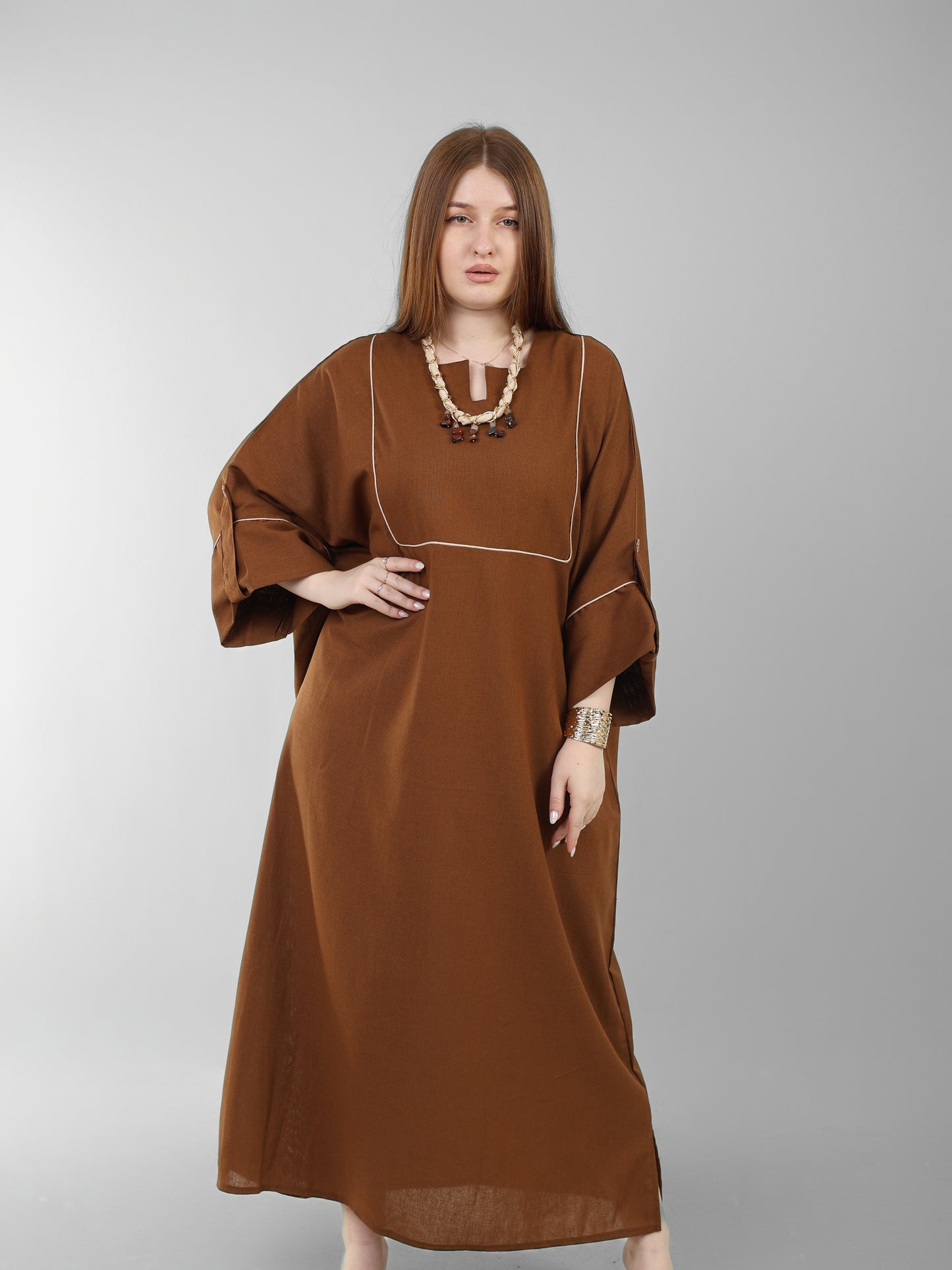 Brown Pure Linen Dress