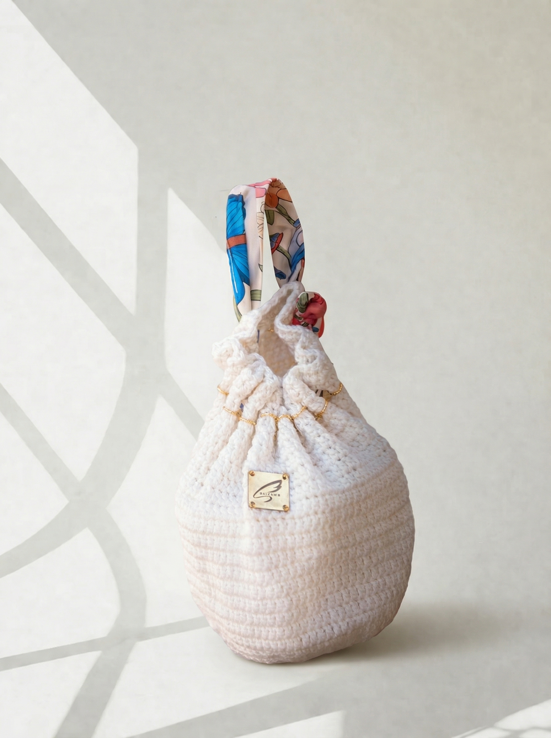 Off White Crochet Bucket Bag