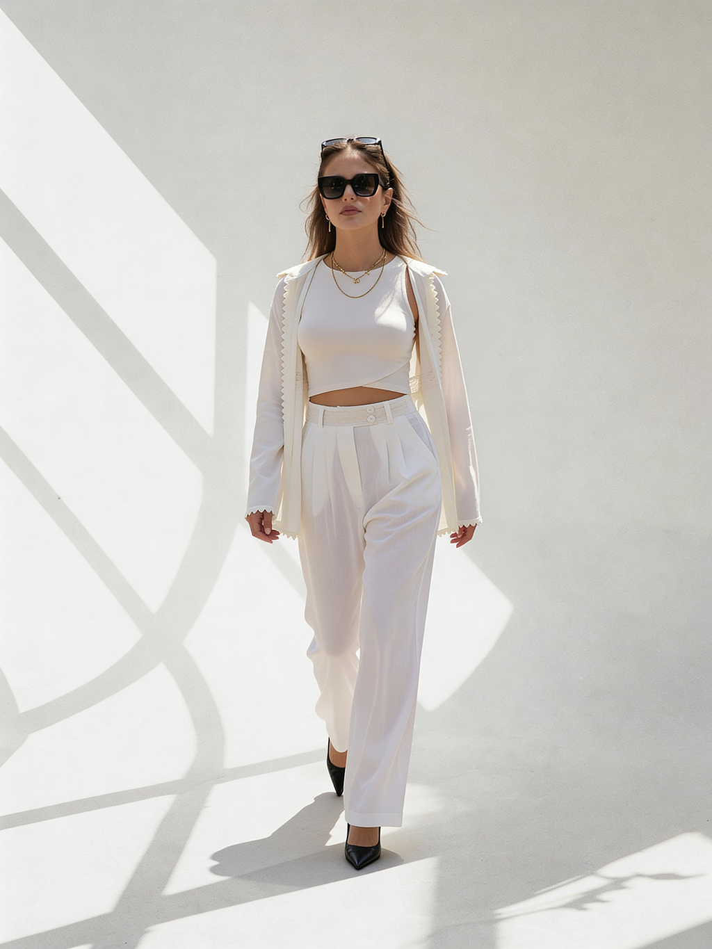 White pure linen pants