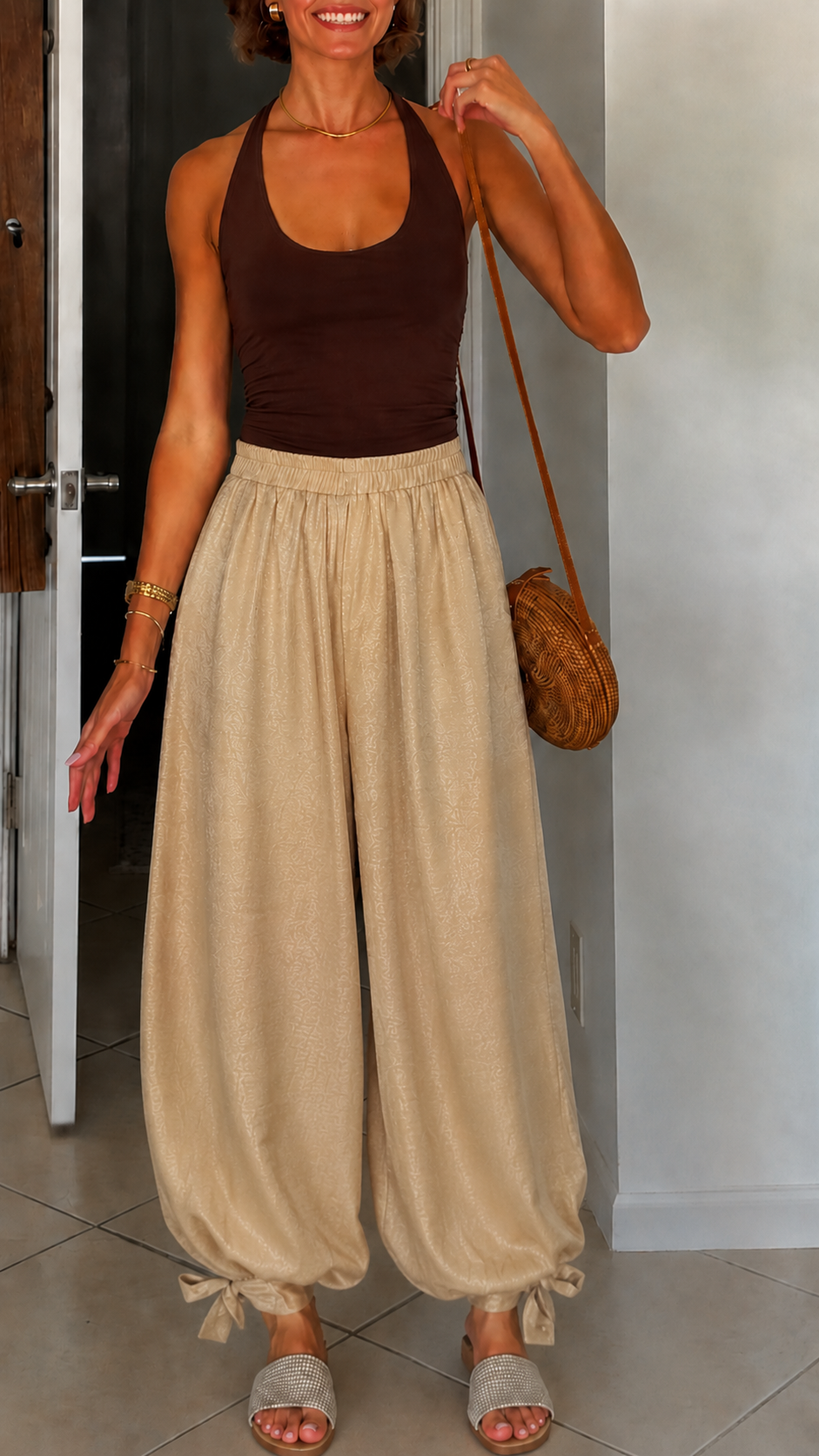 Tie-Hem Wide Leg Pants