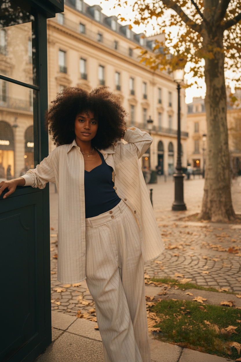 Striped Blue Linen Full-Set