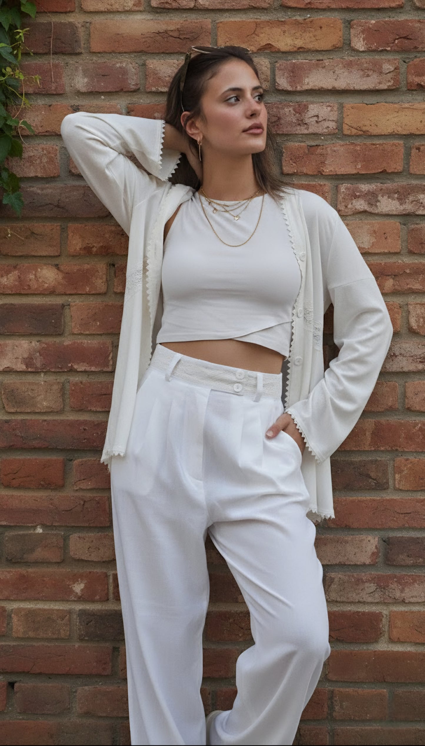 White pure linen pants