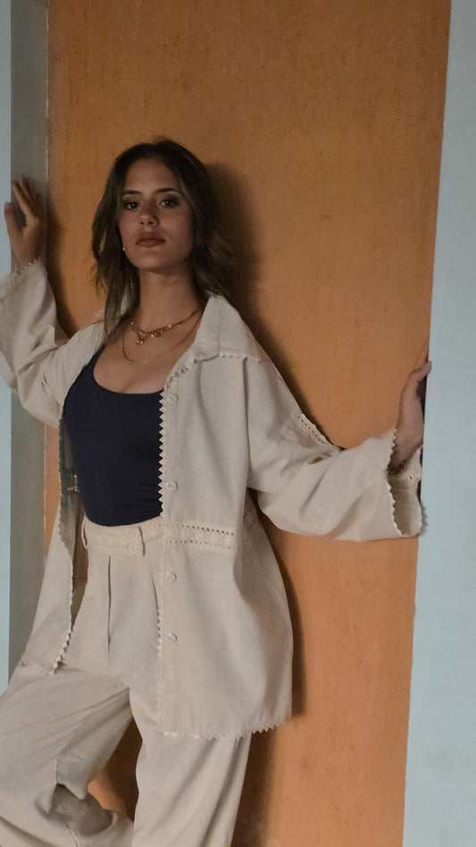 Beige Pure Linen Blouse