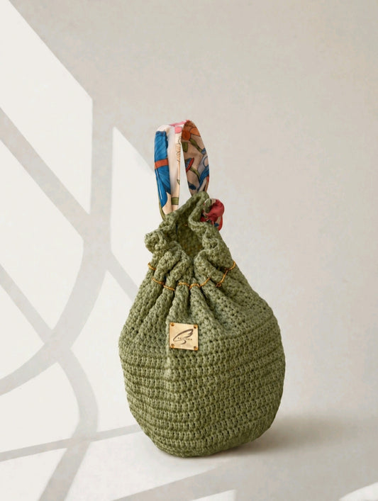 Olive Crochet Bucket Bag