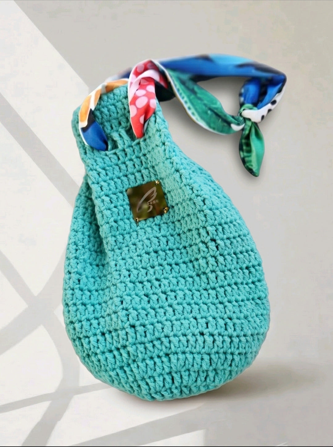 Turquoise Crochet Bucket Bag